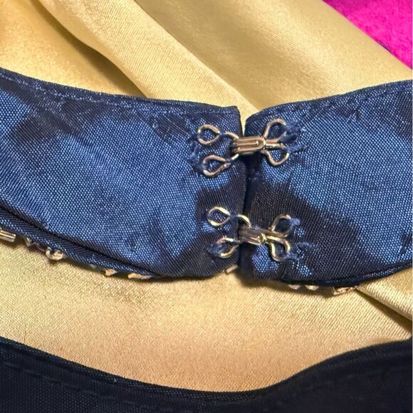 Wow! Prom & Pageant 100% Silk Formal Dress Sleeveless Gold Blue Y2K Size 4 - Picture 6 of 8